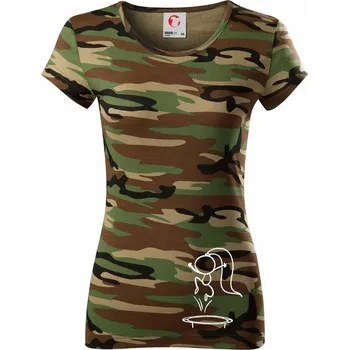 Skákající holčička - Dámské maskáčové triko - XL ( Hnědý maskáč )