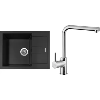 Kuchyňský dřez Set Sinks (dřez Amanda 650 Pureblack 26 + baterie Elka Chrom - lesklý) AM65026ELCL
