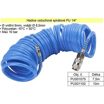 Zavlažování Hadice vzduchová spirálová PU 1/4" délka 10m