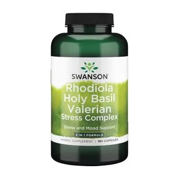 Swanson Rhodiola Holy Basil Valerian Stress Complex Doplněk stravy s rhodiolou, bazalkou a kozlíkem lékařským 180 ks, kapsle