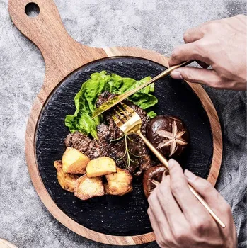 Servírovací pizza podložka, kulatá dřevo a břidlice, 28cm