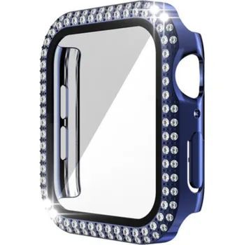 Příslušenství k chytrým hodinkám Třpytivé ochranné pouzdro s kamínky a ochranným sklem pro Apple Watch 41mm Barva: Modrá