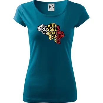 Dámské tričko Mapy - názvy měst - Belgie - Dámské triko Pure - M ( Petrolejová )