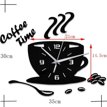 Hodiny Nástěnné 3D hodiny - motiv šálek kávy Barva: Černá