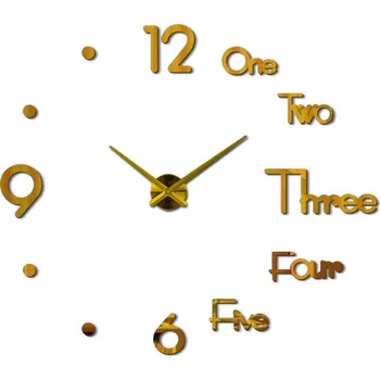 Hodiny Nástěnné 3D hodiny - motiv čísla slovem II. Varianta: zlaté hodiny, Velikost: 69 cm