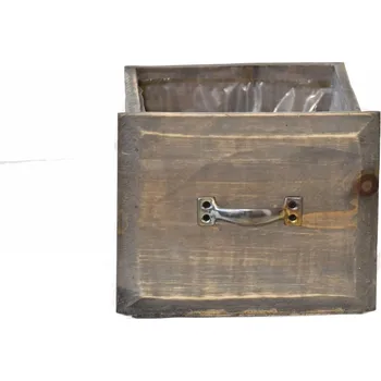 Zahradní dekorace Dřevěný květináč zásuvka 15,2x18,5x16,2 cm, šedý (133342 015 CAD-104-01763-21 obal šedý)