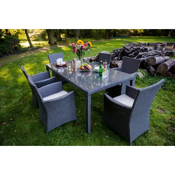 Jídelní set Zahradní jídelní souprava GUSTOSO GREY 6+1 umělý ratan