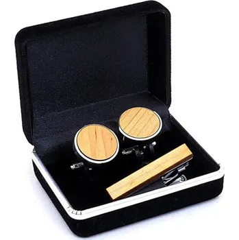 Manžetový knoflíček Set manžetové knoflíčky a kravatová spona - světlé dřevo II Hnědá