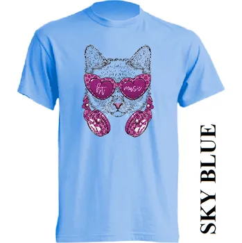 Dívčí tričko detske-levne-bavlnene-tricko-potisk-kocka-sluchatka Barva: Sky blue - nebesky modrá, velikost: 104