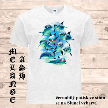 Pánské tričko panske-bavlnene_tricko_uv_potisk_frajeri_delfini Barva: Ash melange - popelová směs, velikost: 5XL