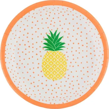 Talíř Sass & Belle Papírový talíř PINEAPPLE SET 8 ks oranžová, bílá, žlutá, zelená