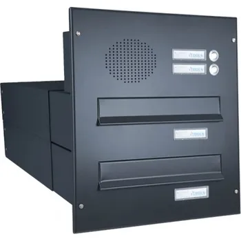 Železářství 2x poštovní schránka B-042 k zazdění do sloupku + čelní deska s 2x zvonkem a přípravou pro HM - lakovaná - RAL 9005 MAT. - ČERNÁ