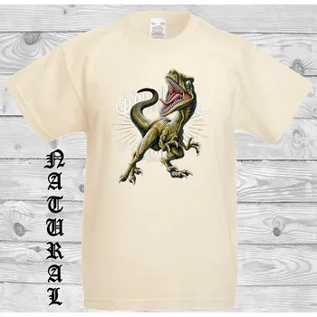 Chlapecké tričko detske-levne-bavlnene-tricko-potisk-dinosaurus-raptor Barva: Natural - přírodní, velikost: 116