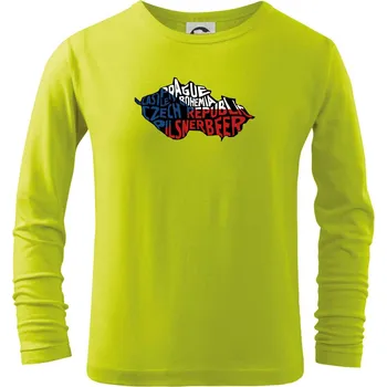 Mapy - názvy měst - Česko - Triko dětské Long Sleeve - 134 cm/8 let ( Limetková )