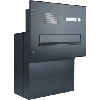 Železářství 1x poštovní schránka F-041 k zazdění do sloupku + čelní deska s 1x zvonkem a HM ABB - lakovaná - RAL 7016 MAT. - ANTRACIT