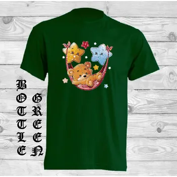 Dívčí tričko detske-levne-bavlnene-tricko-potisk-medvidek-hvězdy Barva: Bottle green - lahvově zelená, velikost: 152