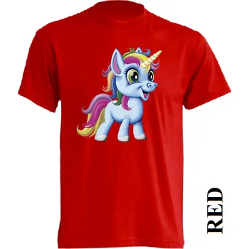 Dívčí tričko detske-levne-bavlnene-tricko-potisk-jednorozec Barva: Red - červená, velikost: 98