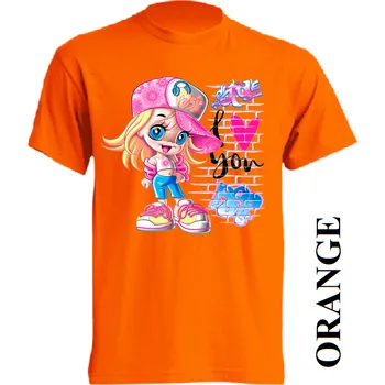 levne-detske-tricko-potisk-miluji-barbie-graffiti Barva: Orange - oranžová, velikost: 116