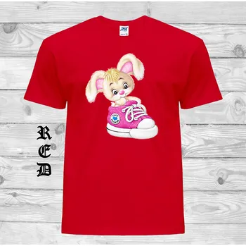 Dívčí tričko detske-levne-bavlnene-tricko-potisk-kralik-bota Barva: Red - červená, velikost: 152