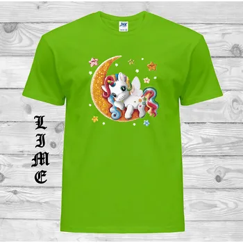 Dívčí tričko detske-levne-bavlnene-tricko-potisk-jednorozec-mesic Barva: Lime - limetková, velikost: 128