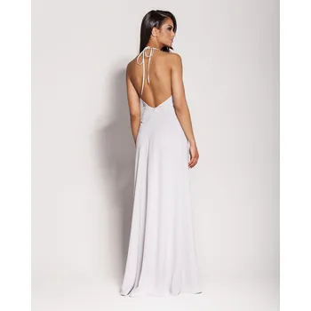 Dámské šaty Dlouhé elegantní šaty s vázáním za krk, kvalitní značka EU - L Barva: Šedá, Velikost: L