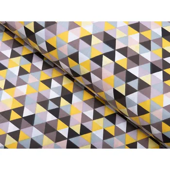 Bavlněná látka/plátno Sandra SA-218 Žluto-hnědo-růžové trojúhelníčky - šířka 160 cm
