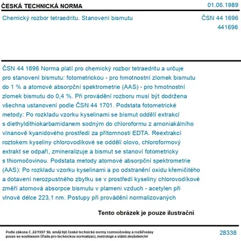ČSN 44 1696 - Chemický rozbor tetraedritu. Stanovení bismutu - Tisk