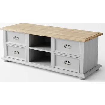 Šatní skříň Televizní stolek Hacienda Grey 4S z masivu Barevné provedení: šedá - světle hnědá medová vosk