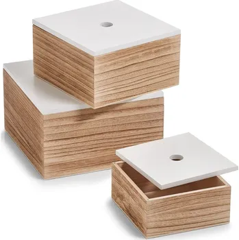 Úložný box Sada úložných boxů, 3 kusy, dřevo, bílá/přírodní 15148