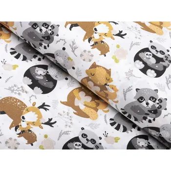 Dětská bavlněná látka/plátno Sandra SA-223 Zvířátka s mláďátky - šířka 160 cm