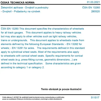 ČSN EN 13260 - Železniční aplikace - Dvojkolí a podvozky - Dvojkolí - Požadavky na výrobek - Tisk