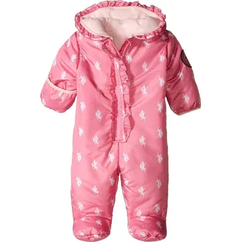 Chlapecká mikina U.S. Polo Assn. dívčí overal Ruffled Logo-Print Puffer Pram Suit tmavě růžová 6 - 9 m