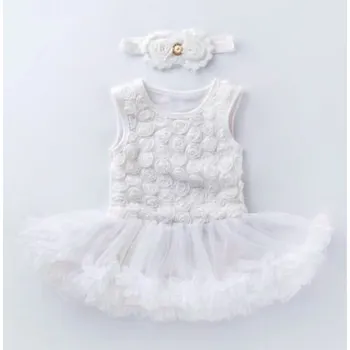 Kojenecké šaty Dívčí kojenecké body s růžičkami a tylovou sukní + čelenka Barva: Bílá, Velikost: 80/12-24M