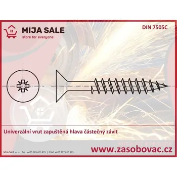 Vrut P 3x 45/30 - Univerzální vrut se zápust.hlavou a drážkou POZIDRIVE, s částečným záv. A2