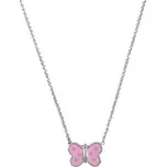 Stříbrný náhrdelník s růžovým motýlkem