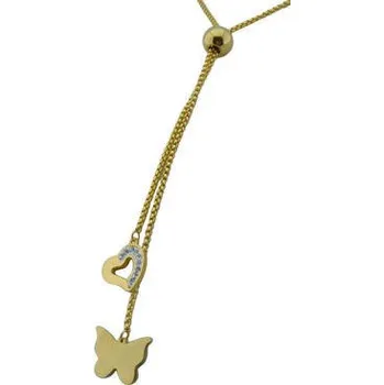 Řetízek Doria Náhrdelník z oceli SRDCE a MOTÝL zlatý I136