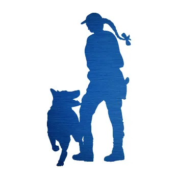 Samolepící dekorace SAMOLEPKA Psovod 002 levá (65 - škrábaný kov modrý) NA AUTO, NÁLEPKA, FÓLIE, POLEP, TUNING, VLASTNÍ TEXT, TISK, AUTOSAMOLEPKY.cz, POLEPY, OBRÁZEK, LOGO, SAMOLEPKY