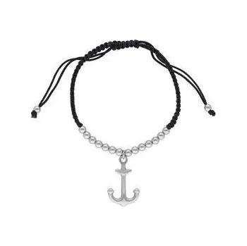 Náramek Doria Náramek na šňůrce, stříbrné korálky s kotvou