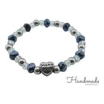 Náramek Doria Náramek MAMA z korálků grafitově - stříbrný H003