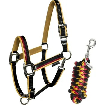 EQUESTRO Set ohlávky s vodítkem Red Trim Equestro, black/red/yellow COB