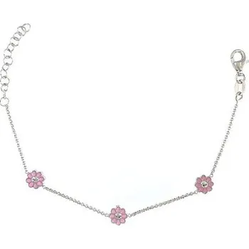 Náramek Stříbrný náramek s růžovými kytičkami