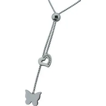 Řetízek Doria Náhrdelník z oceli SRDCE a MOTÝL stříbrný I135