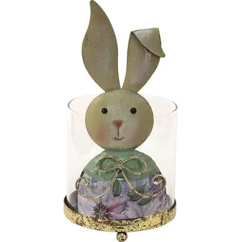 Svícen Skleněný svícen na čajovku s králíčí slečnou - 11*10*22 cm