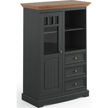 Knihovna KATMANDU Vitrína se zásuvkami Belluno Elegante, grafit-dub, masiv, rozměr 130x90x45cm