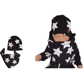Kojenecká čepice Z&Z BAVLNĚNÁ ČEPIČKA + ŠÁTEK, HVĚZDY, ČERNÁ, VEL.74