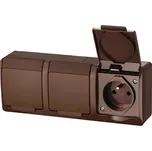 Famatel Trojzásuvka venkovní GALATEA IP44 s víčkem, hnědá