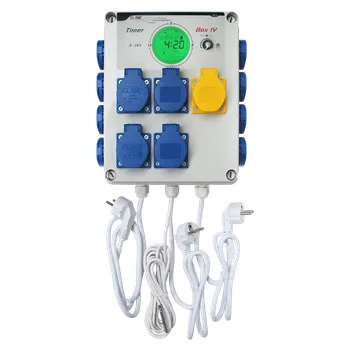 Spínací hodiny GSE Timer Box IV - 12x600W + topení / 220V (Timer Box IV se používá ke spínání několika indukčních zátěží, jako jsou vysokotlaké výbojky s vysokým zapínacím proudem s několika dodatečnými funkcemi.)