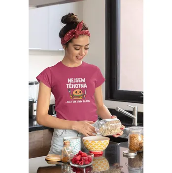 Dámské tričko Dámské tričko Nejsem těhotná Barva: Purpurová, Velikost: S