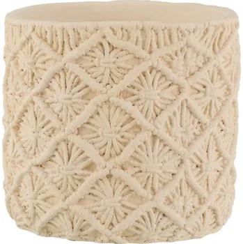 Květináč Béžový cementový květináč s drhaným vzorem Ibiza Macramé - Ø23*21 cm
