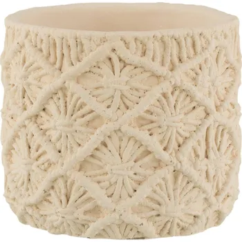 Květináč Béžový cementový květináč s drhaným vzorem Ibiza Macramé - Ø18*17 cm